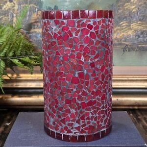 Red Mosaic Glass Candle Sleeve / Hurricane Lamp Shade 8" Bottomless